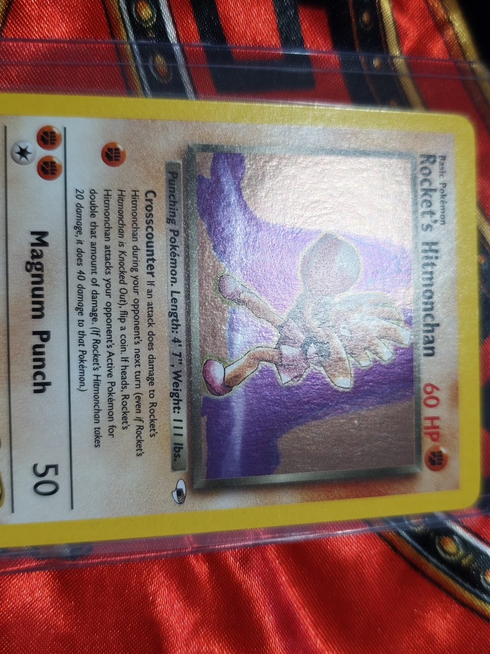 Pokemon Rocket's Hitmonchan Holographic Card - Purple and Yellow Accents